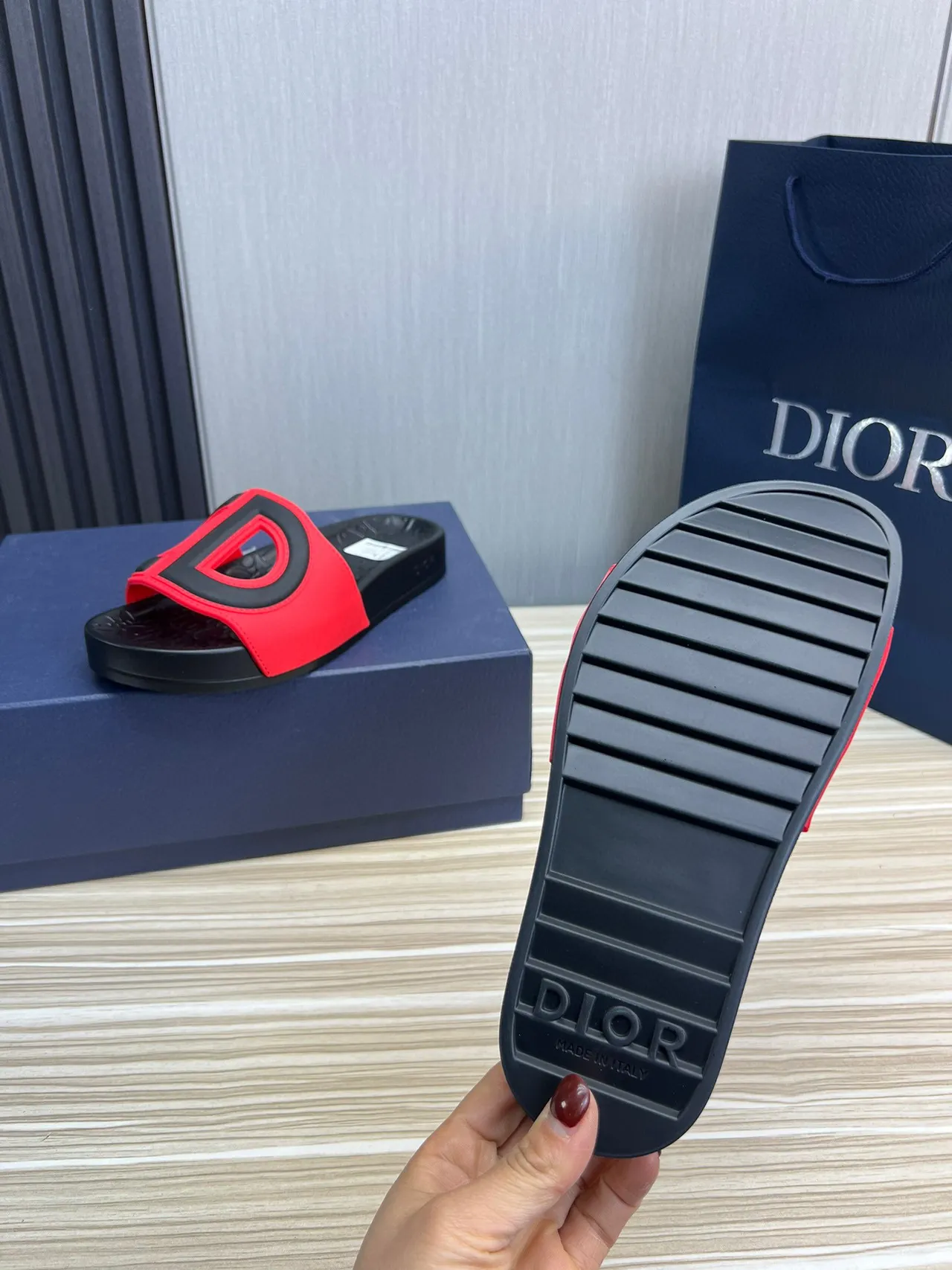 Dior B27 Slide Red and Black Slippers 3