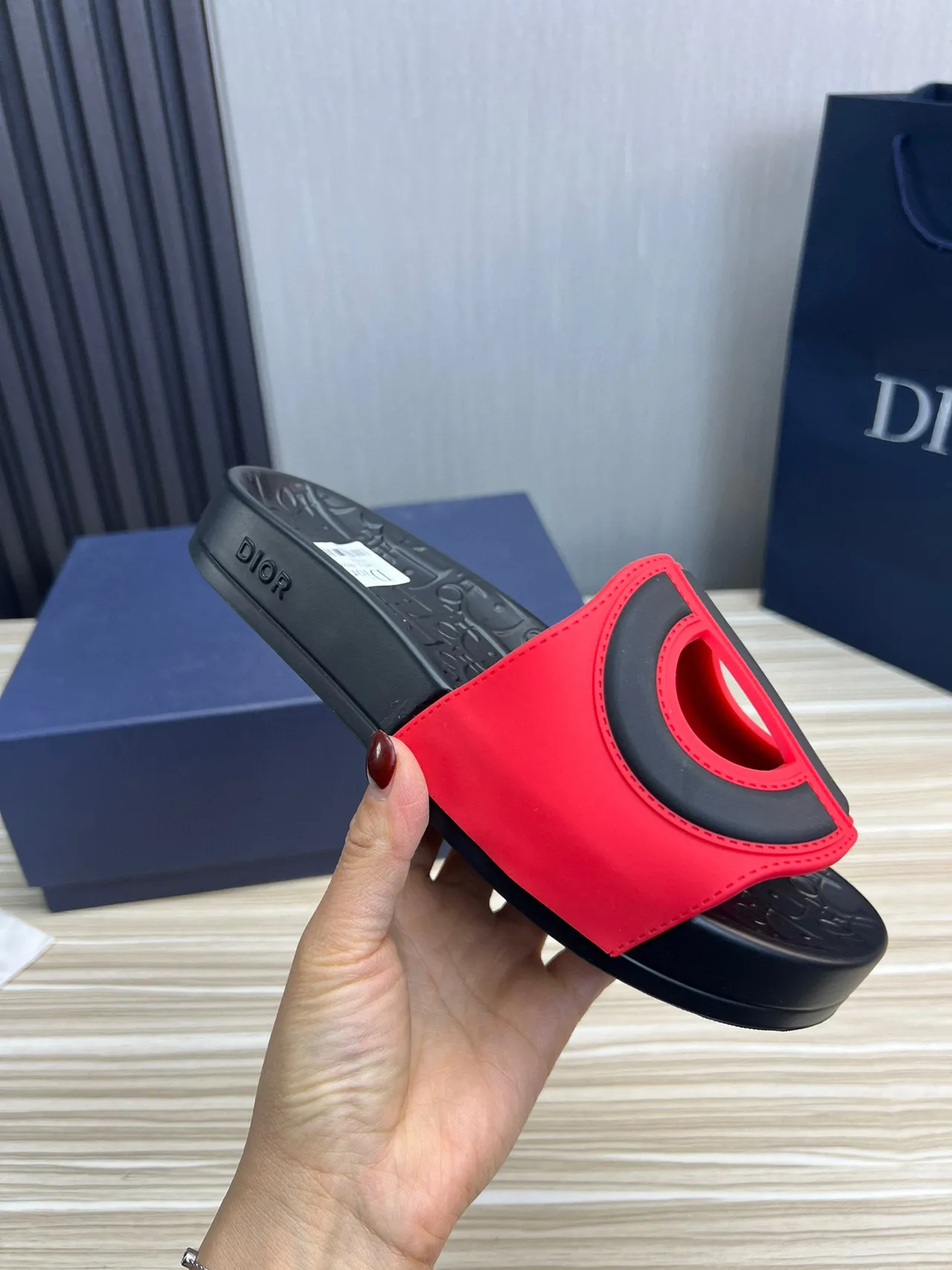 Dior B27 Slide Red and Black Slippers 5
