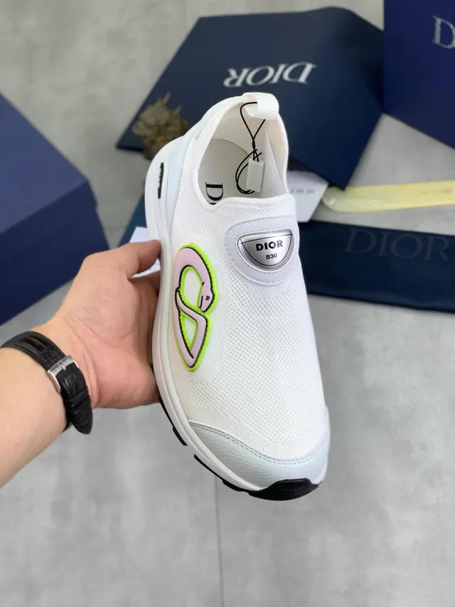 Dior B30 White Multicolor Slip-On Knit Molded Heel Tab Lifestyle Sneakers 1
