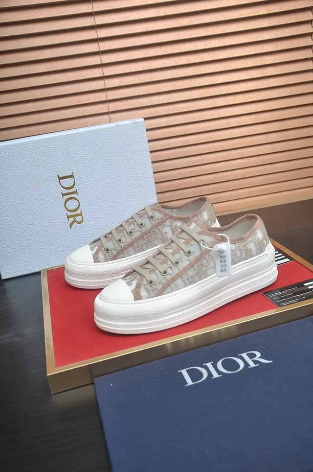 Dior Beige White Monogrammed Textile Upper Platform Sole Lifestyle Sneakers 4