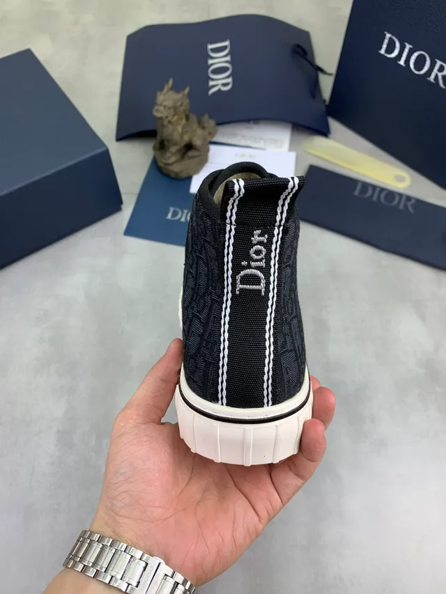 Dior Black Beige High-Top Jacquard Upper Lifestyle Sneakers 3