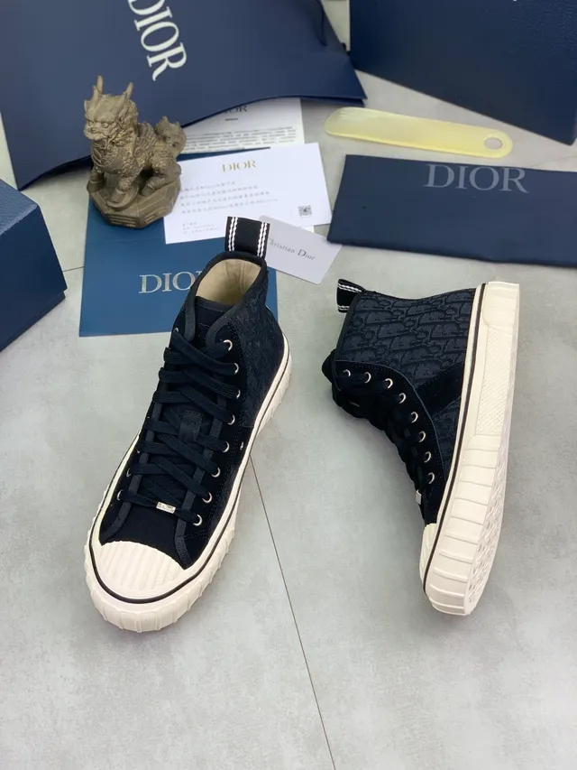 Dior Black Beige High-Top Jacquard Upper Lifestyle Sneakers 5