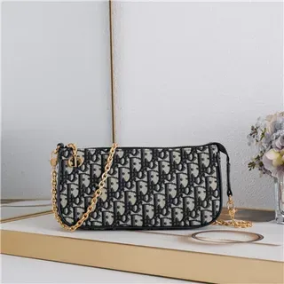 Dior Black Gold Monogram Canvas Strap Chain Bag