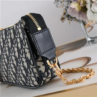 Dior Monogramme Noir Or Toile Sangle Chaîne Sac 6