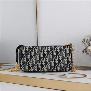 Dior Monogramme Noir Or Toile Sangle Chaîne Sac 7