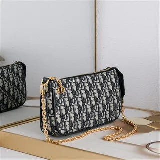Dior Monogramme Noir Or Toile Sangle Chaîne Sac 8