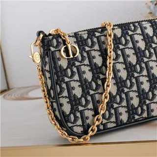Dior Monogramme Noir Or Toile Sangle Chaîne Sac 9