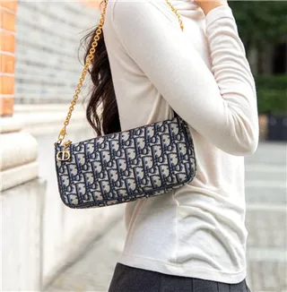 Dior Monogramme Noir Or Toile Sangle Chaîne Sac 16
