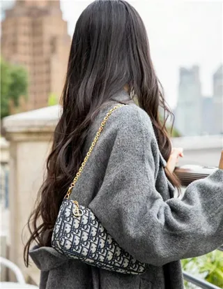 Dior Monogramme Noir Or Toile Sangle Chaîne Sac 18