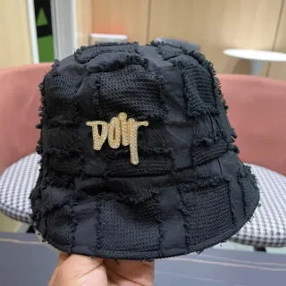 Dior Black Gold Patchwork Textured Fabric Raw Frayed Edges Bucket Hat