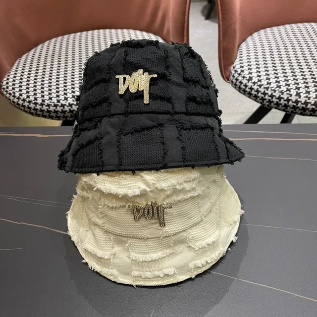 Dior Black Gold Patchwork Textured Fabric Raw Frayed Edges Bucket Hat 2
