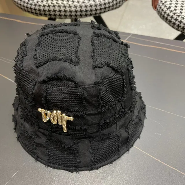 Dior Black Gold Patchwork Textured Fabric Raw Frayed Edges Bucket Hat 4