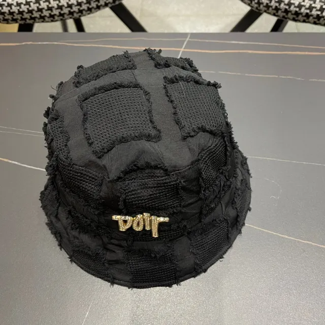Dior Black Gold Patchwork Textured Fabric Raw Frayed Edges Bucket Hat 5