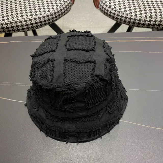 Dior Black Gold Patchwork Textured Fabric Raw Frayed Edges Bucket Hat 6