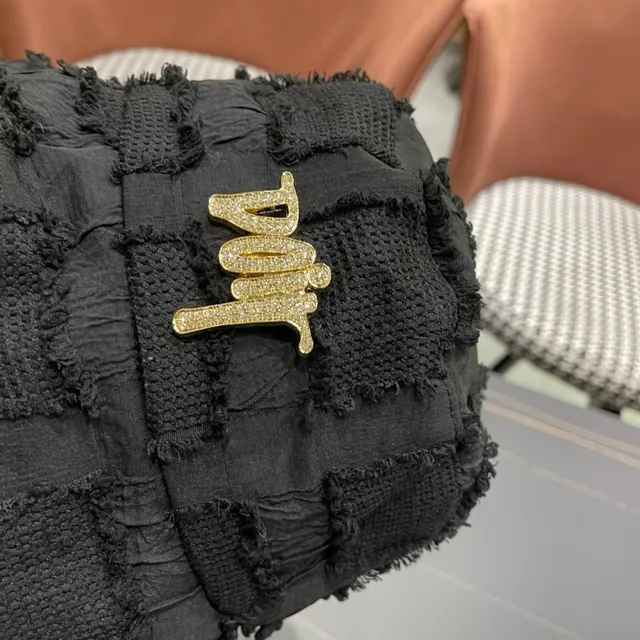 Dior Black Gold Patchwork Textured Fabric Raw Frayed Edges Bucket Hat 8