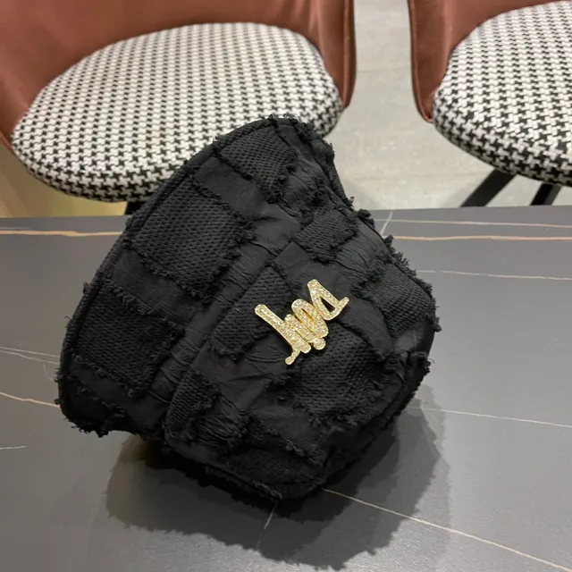 Dior Black Gold Patchwork Textured Fabric Raw Frayed Edges Bucket Hat 9