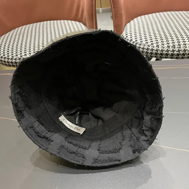 Dior Black Gold Patchwork Textured Fabric Raw Frayed Edges Bucket Hat 10