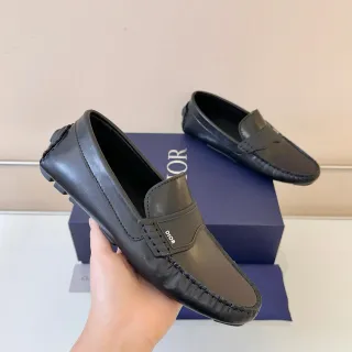 Dior Black Leather Moc-Toe Stitching Loafer