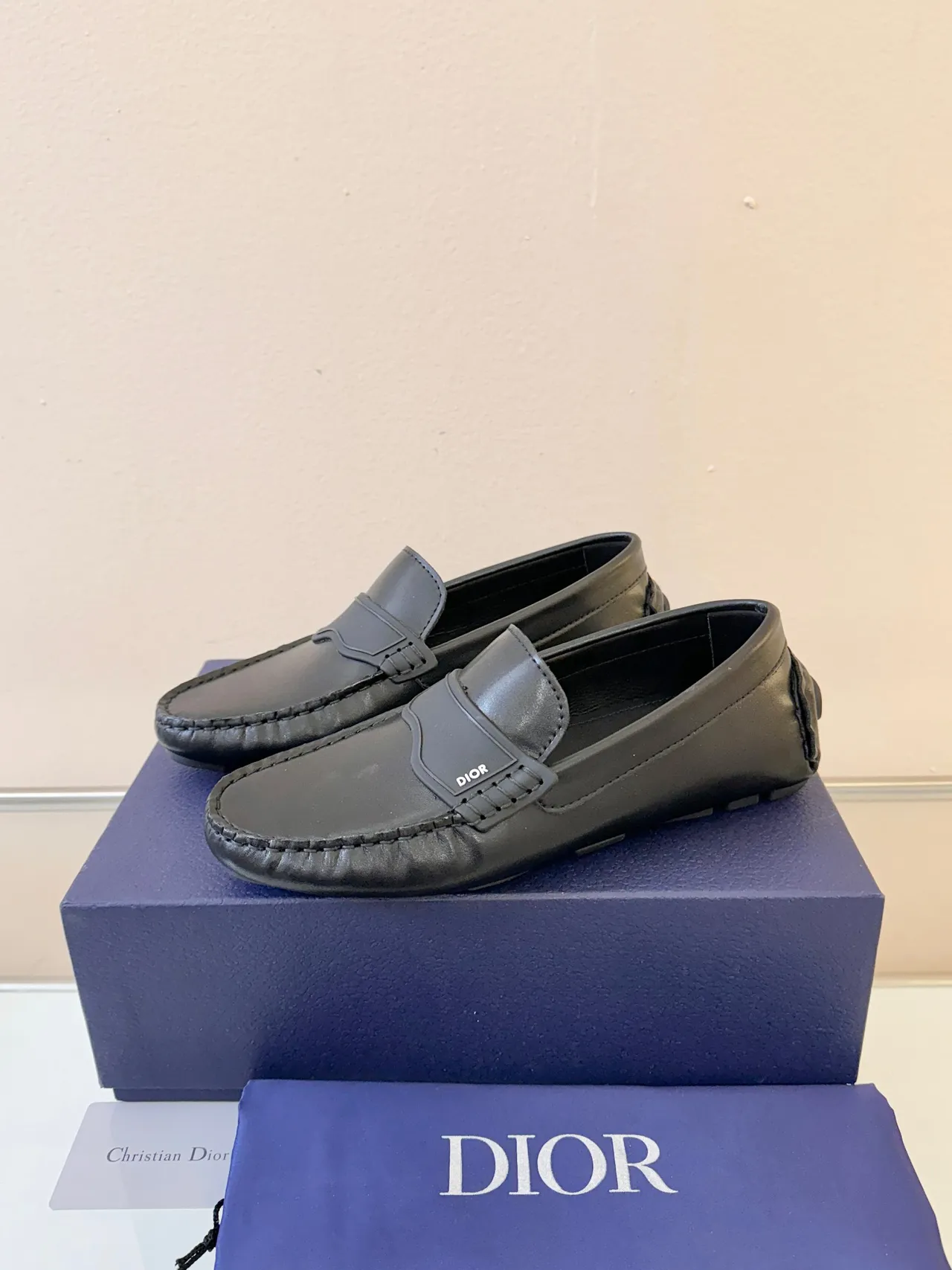 Dior Black Leather Moc-Toe Stitching Loafer 2