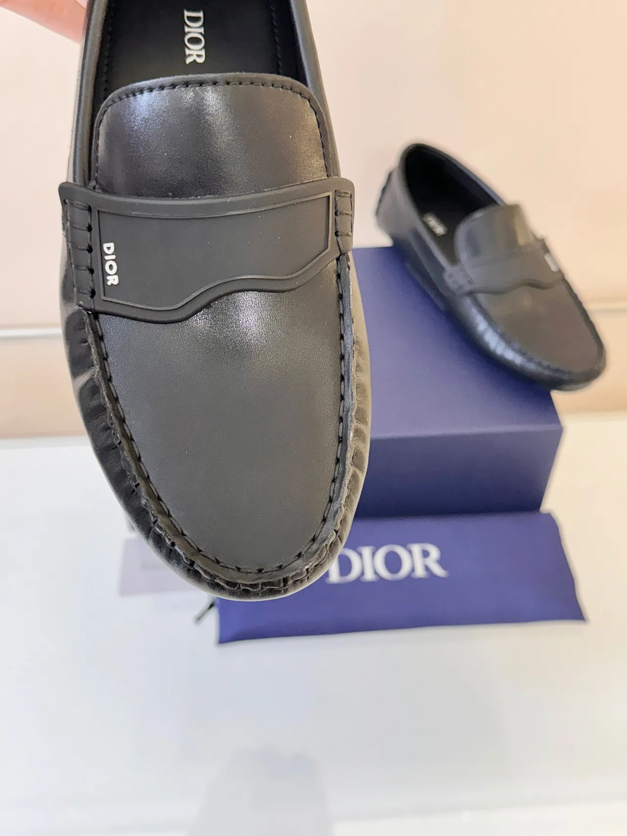 Dior Black Leather Moc-Toe Stitching Loafer 3