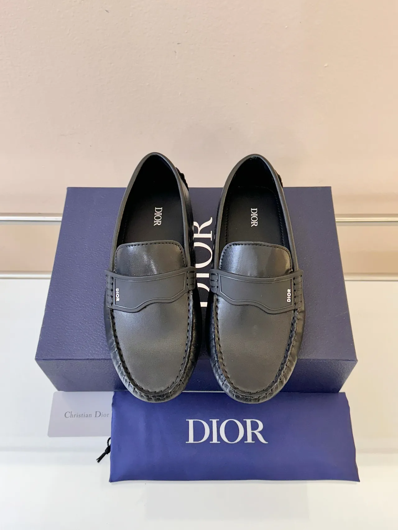 Dior Black Leather Moc-Toe Stitching Loafer 6