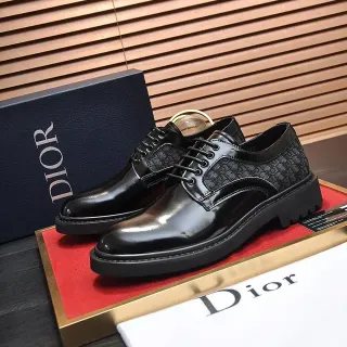 Dior Black Patent Leather Jacquard Oblique Panel Oxford Shoes