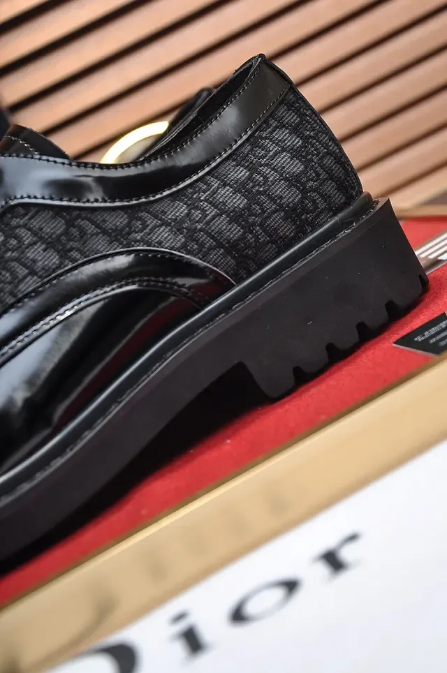Dior Black Patent Leather Jacquard Oblique Panel Oxford Shoes 2