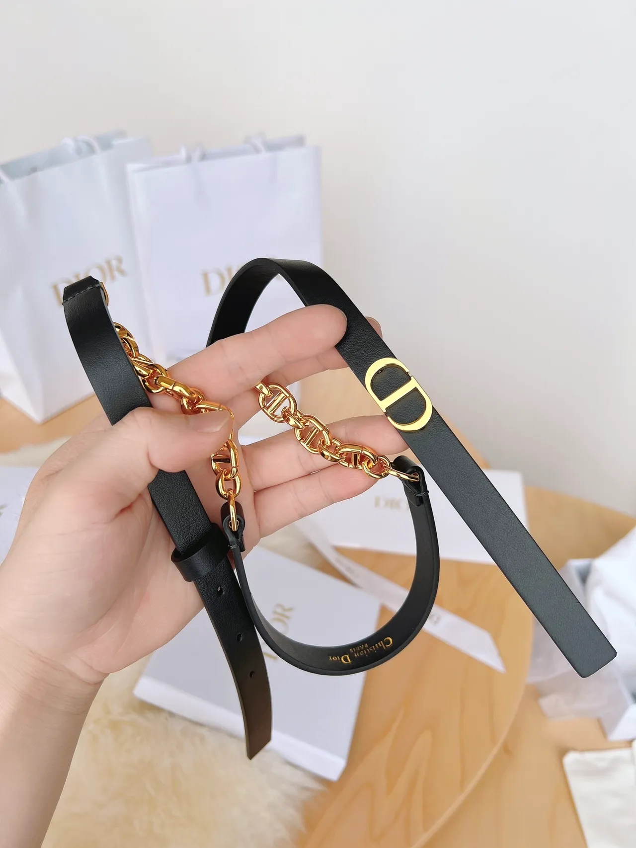 Dior Bobby Black Gold Smooth CD Buckle Leather Belt 3