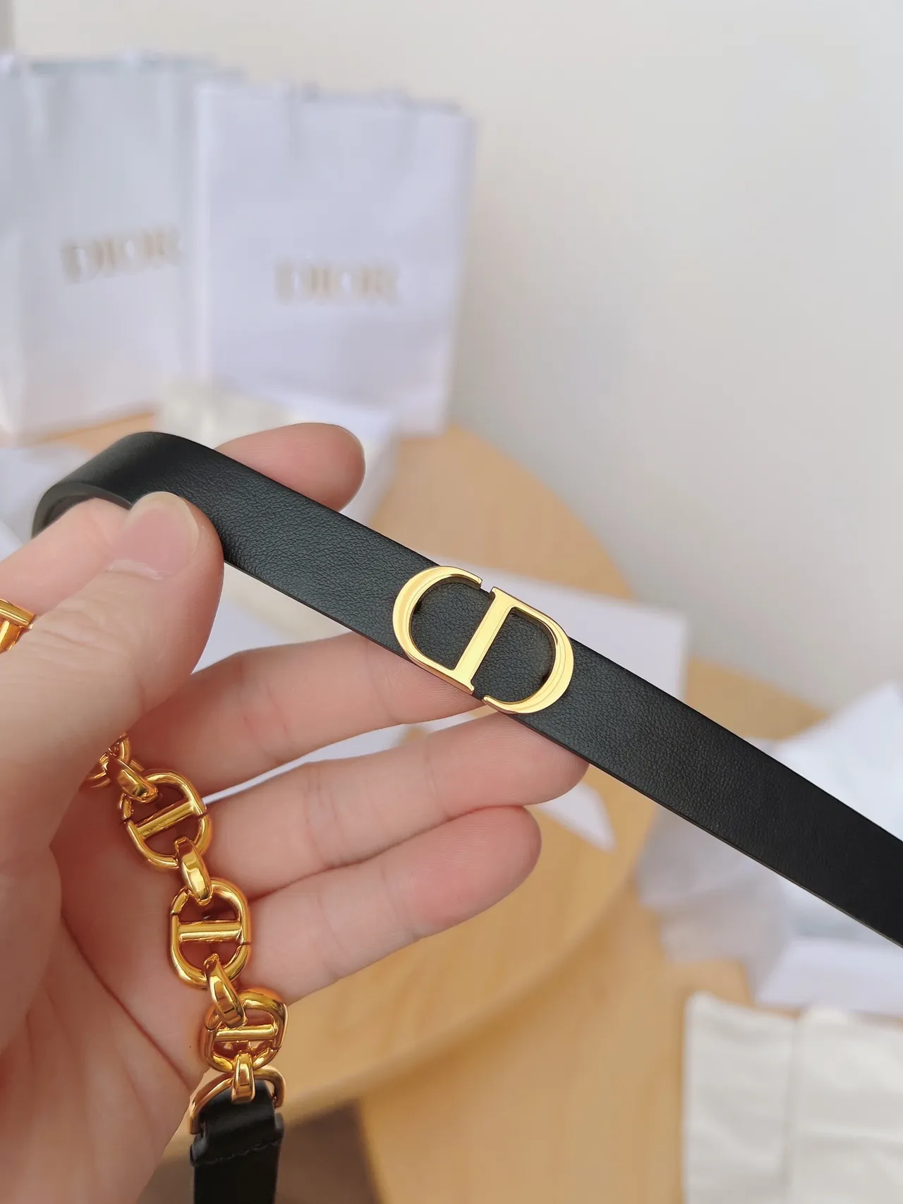 Dior Bobby Black Gold Smooth CD Buckle Leather Belt 7