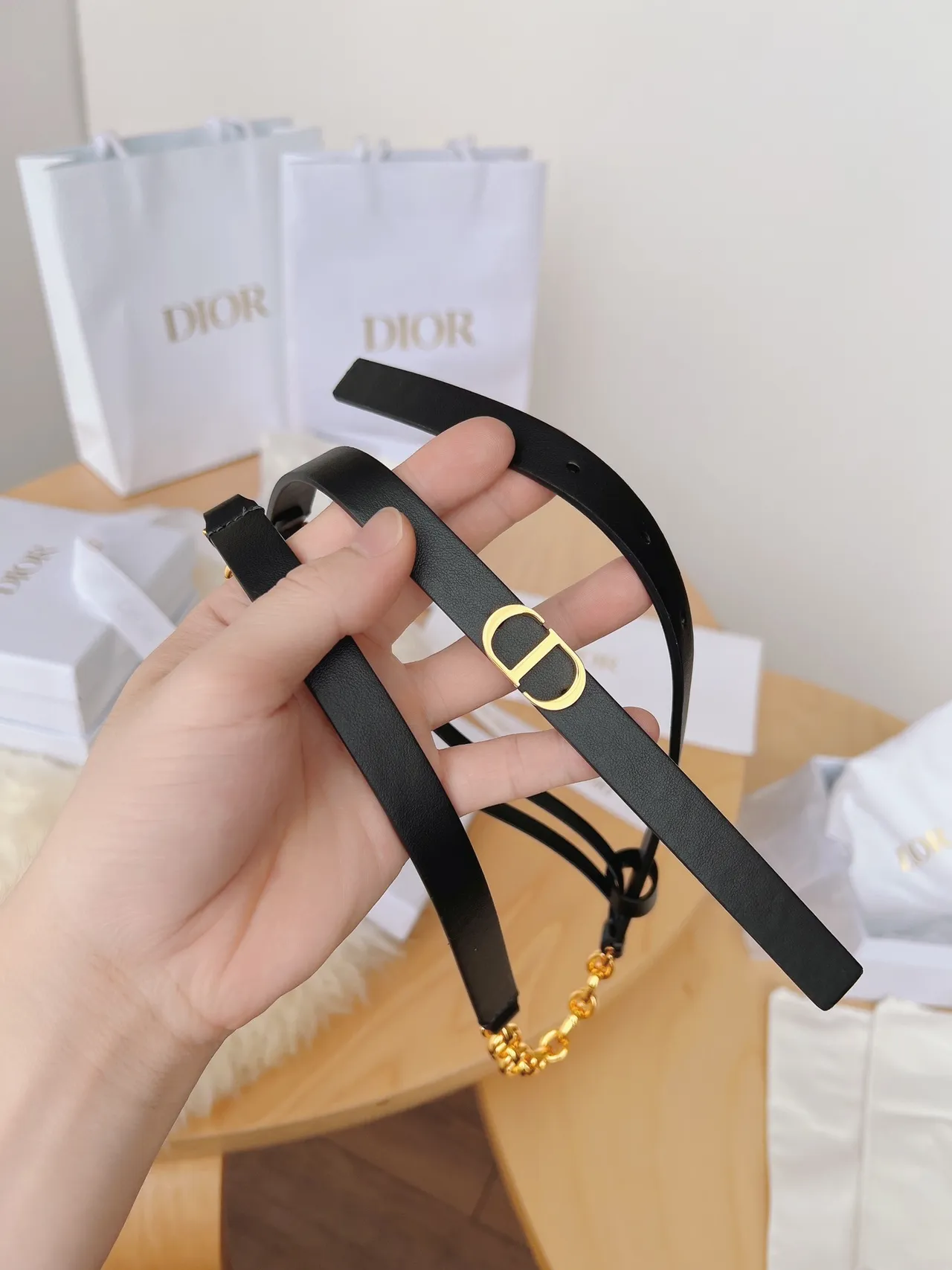 Dior Bobby Black Gold Smooth CD Buckle Leather Belt 8