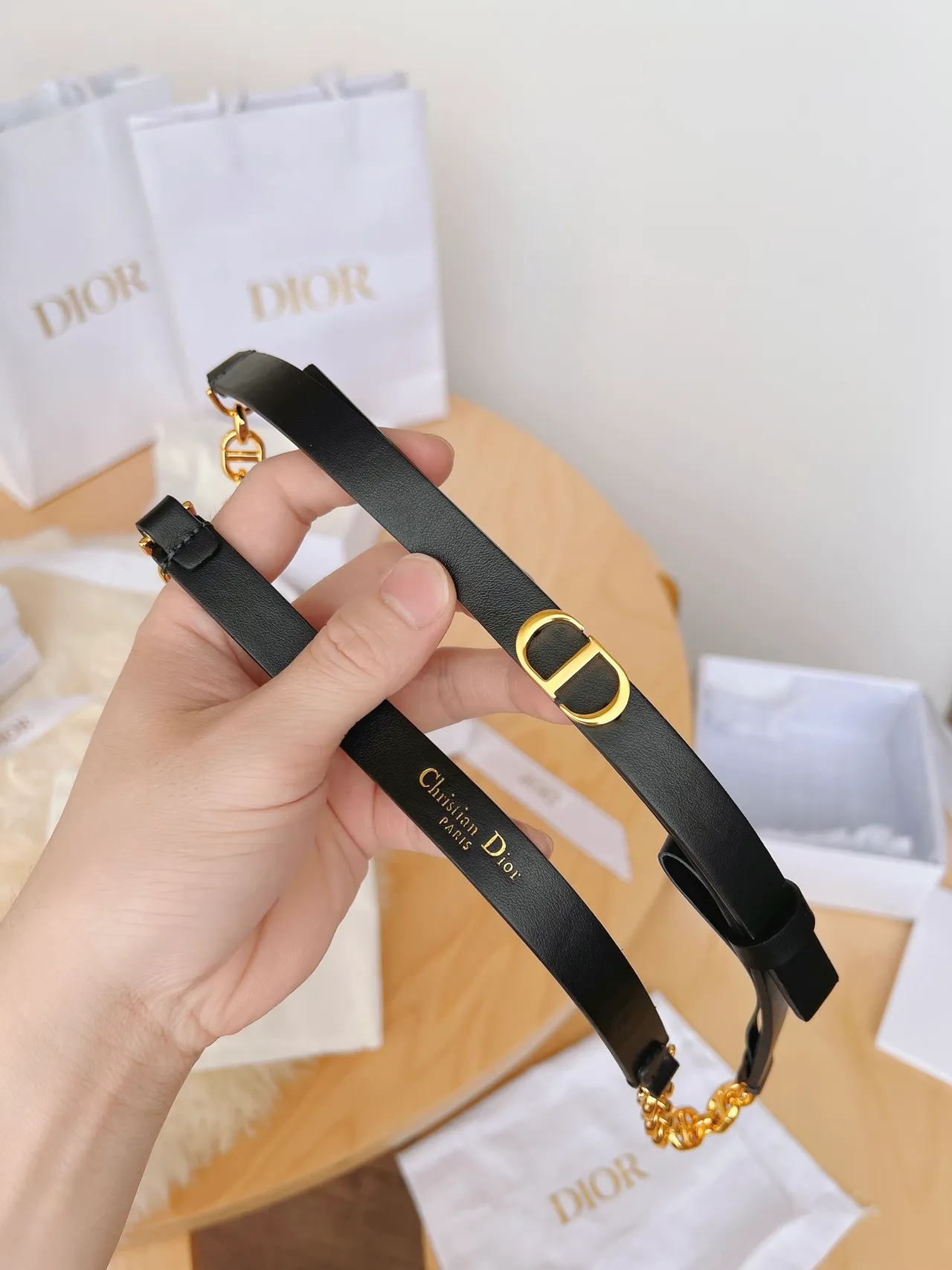 Dior Bobby Black Gold Smooth CD Buckle Leather Belt 9