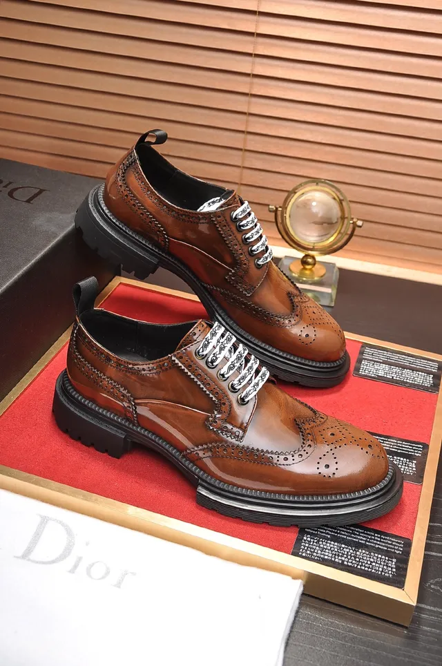 Dior Brown Black Polished Leather Wingtip Brogue 4