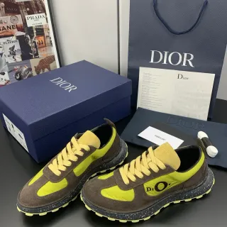 Dior Brown Yellow Layered Suede And Nylon Speckled Rubber Sole Lifestyle Sneakers