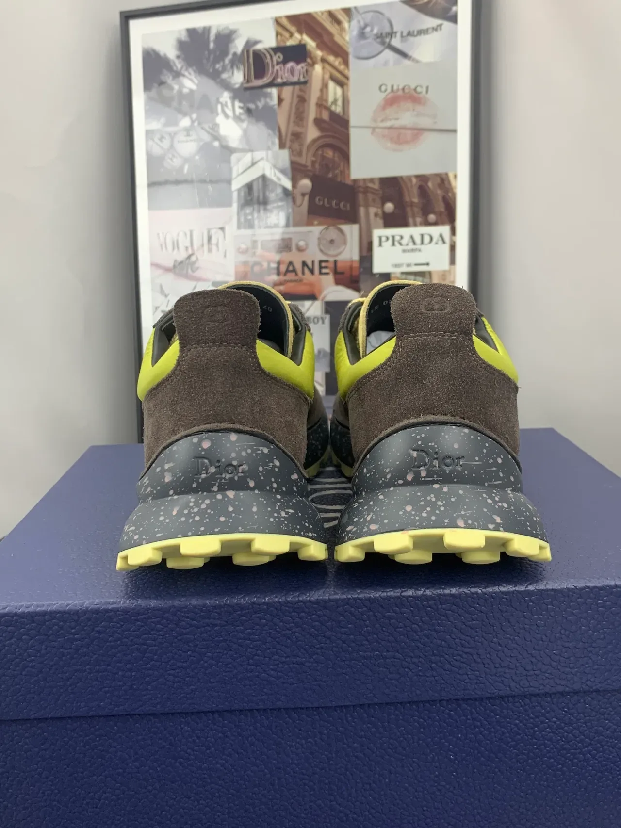 Dior Tênis Lifestyle Marrom Amarelo Camadas De Suede E Nylon Sola De Borracha Speckled 2