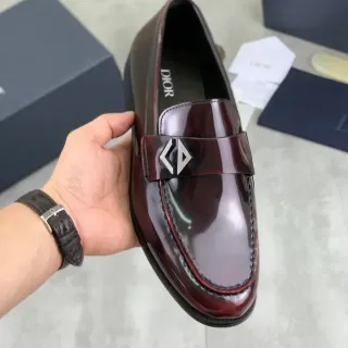 Dior Burgundy Black Glossy Patent Leather CD-Logo Metal Strap Loafer