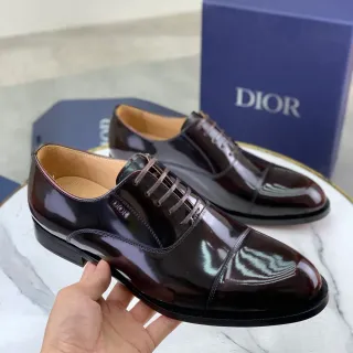 Dior Burgundy Black High-Shine Patent Leather Cap-Toe Oxford Shoes