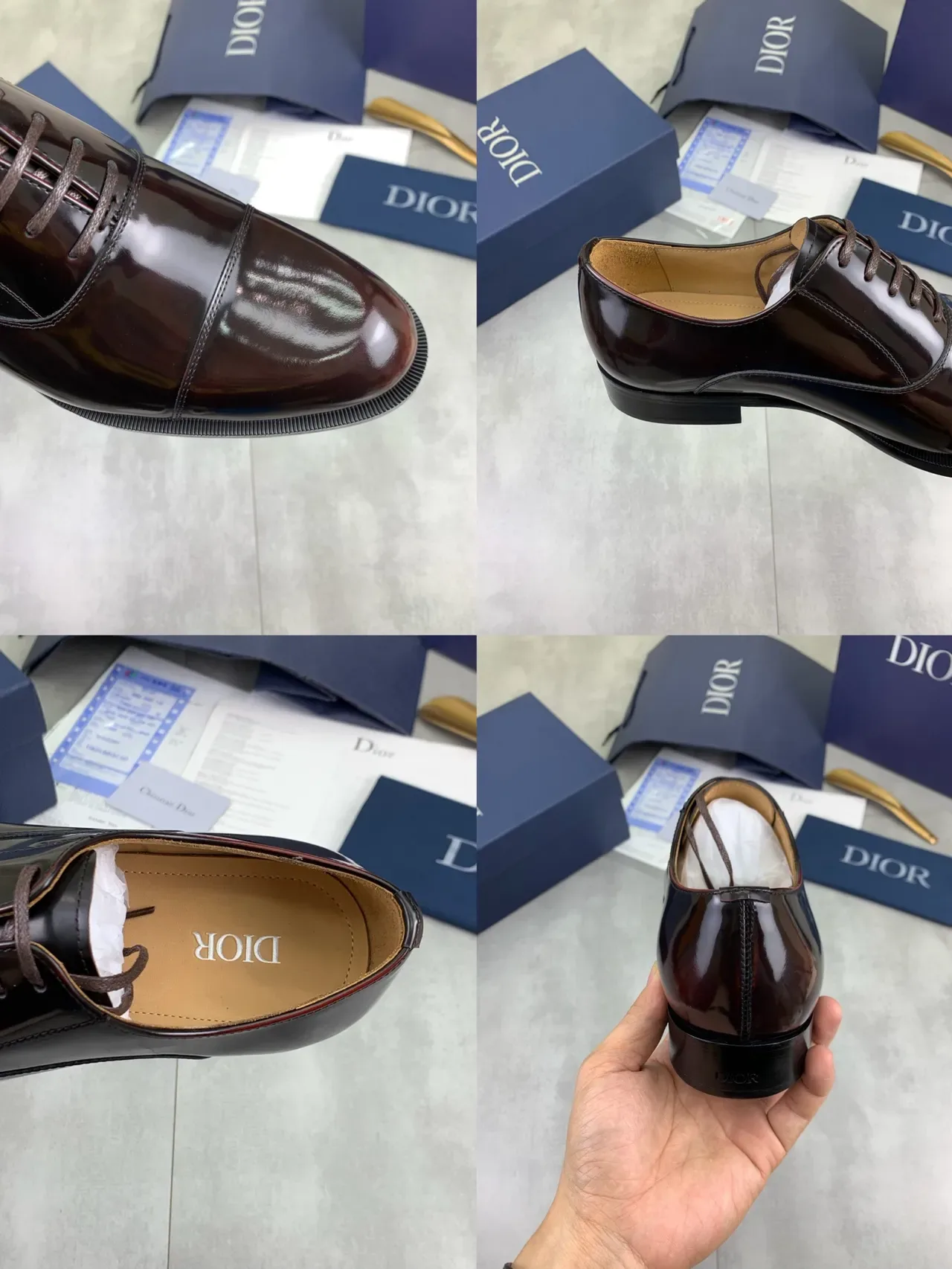 Dior Burgundy Black High-Shine Patent Leather Cap-Toe Oxford Shoes 2