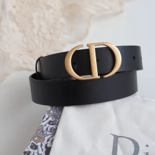 Dior CD কালো সোনালি Matte Monogram Buckle Leather বেল্ট