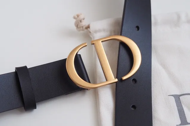 Dior CD Belt Black Gold Matte Monogram Buckle Leather Belt 3