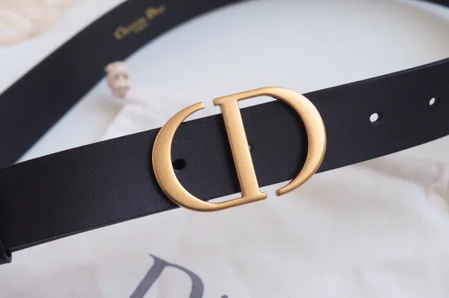 Dior CD Belt Black Gold Matte Monogram Buckle Leather Belt 6