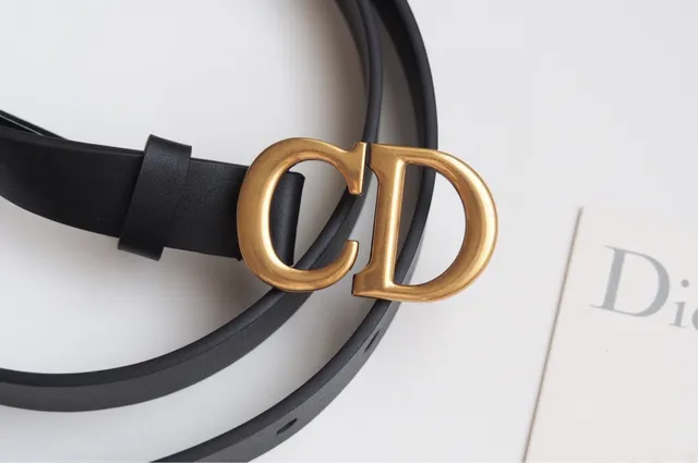 Dior CD Belt Black Gold Slim-Profile Smooth Leather Belt 2