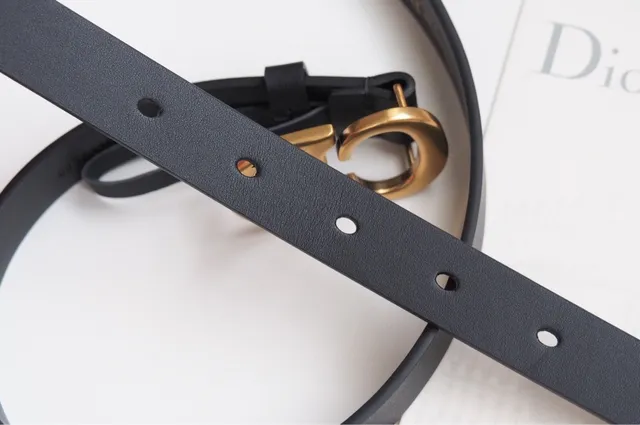 Dior CD Belt Black Gold Slim-Profile Smooth Leather Belt 3