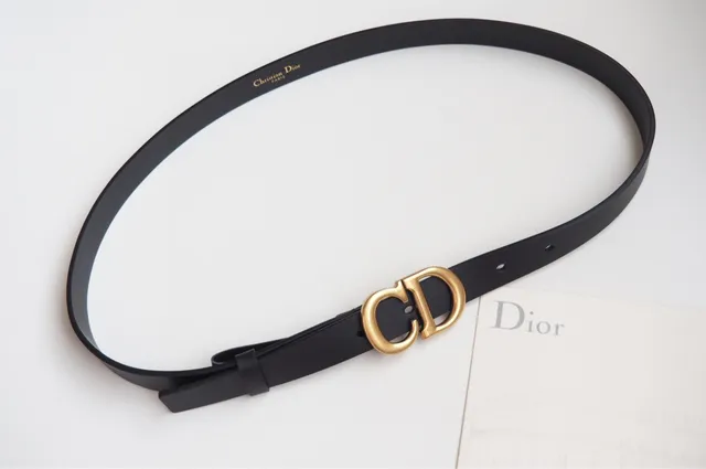 Dior CD Belt Black Gold Slim-Profile Smooth Leather Belt 5