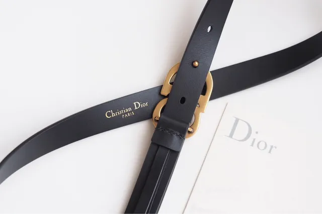 Dior CD Belt Black Gold Slim-Profile Smooth Leather Belt 7