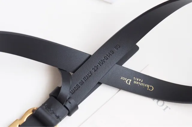 Dior CD Belt Black Gold Slim-Profile Smooth Leather Belt 8