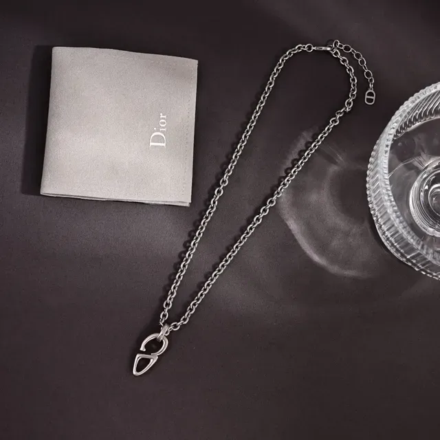 Dior CD Motif Silver Chain Necklace 4
