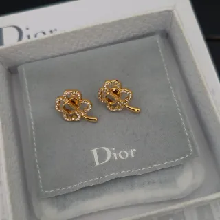 Dior Clover-Shaped Pavé-Crystal Gold-Tone Earrings