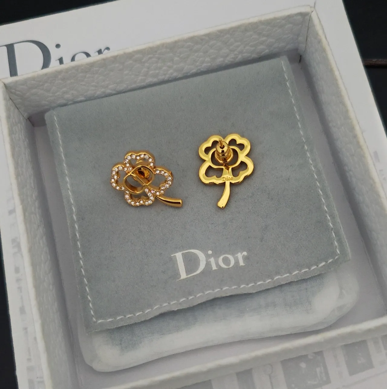 Dior Clover-Shaped Pavé-Crystal Gold-Tone Earrings 2