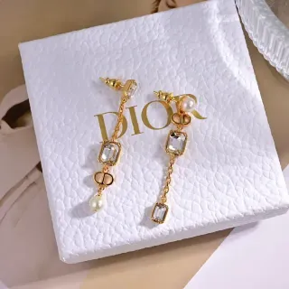 Dior Crystal and Pearl Asymmetrical Drop Earrings