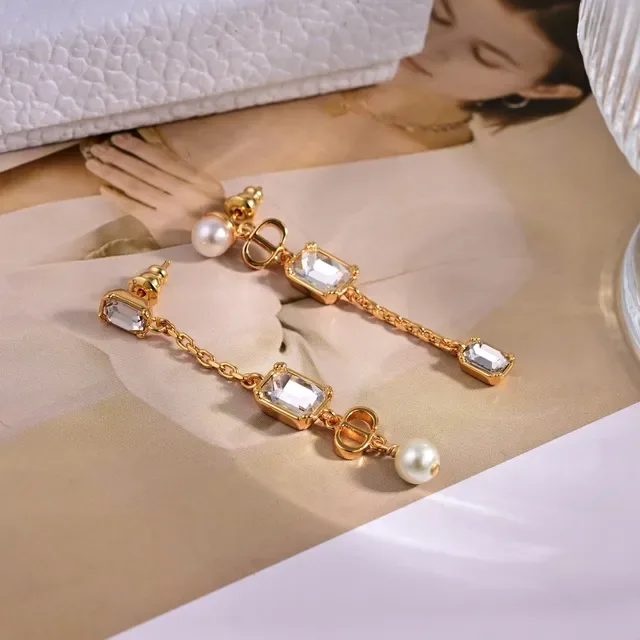 Dior Crystal and Pearl Asymmetrical Drop Earrings 5